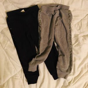 Two pairs of 3T sweatpants with glitter stripe